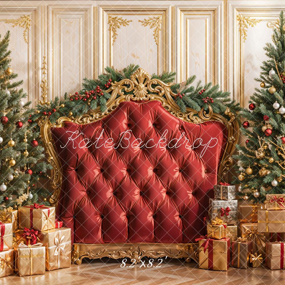 Kate Christmas Tree Red Headboard Upholstered Gifts Backdrop Designed by Emetselch