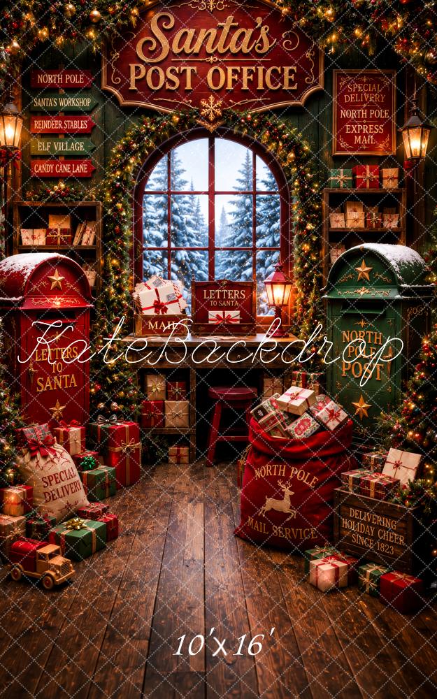 Kate Sweep Christmas Santa's Post Office Presents Mail North Pole Printed Backdrop Designed by Megan Leigh Photography