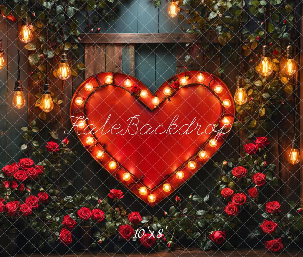 Kate Valentine Heart Lights Roses Backdrop Designed by Emetselch