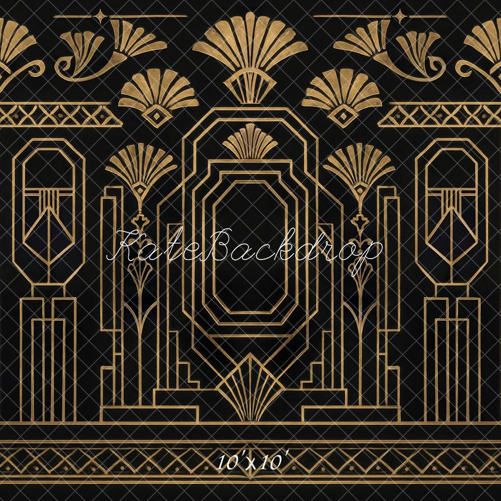 Kate Art Deco Gold Pattern Black Backdrop Designed by Mini MakeBelieve