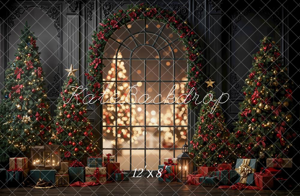 Kate Christmas Trees Garland Window Bokeh Gifts Black Backdrop Designed by Emetselch