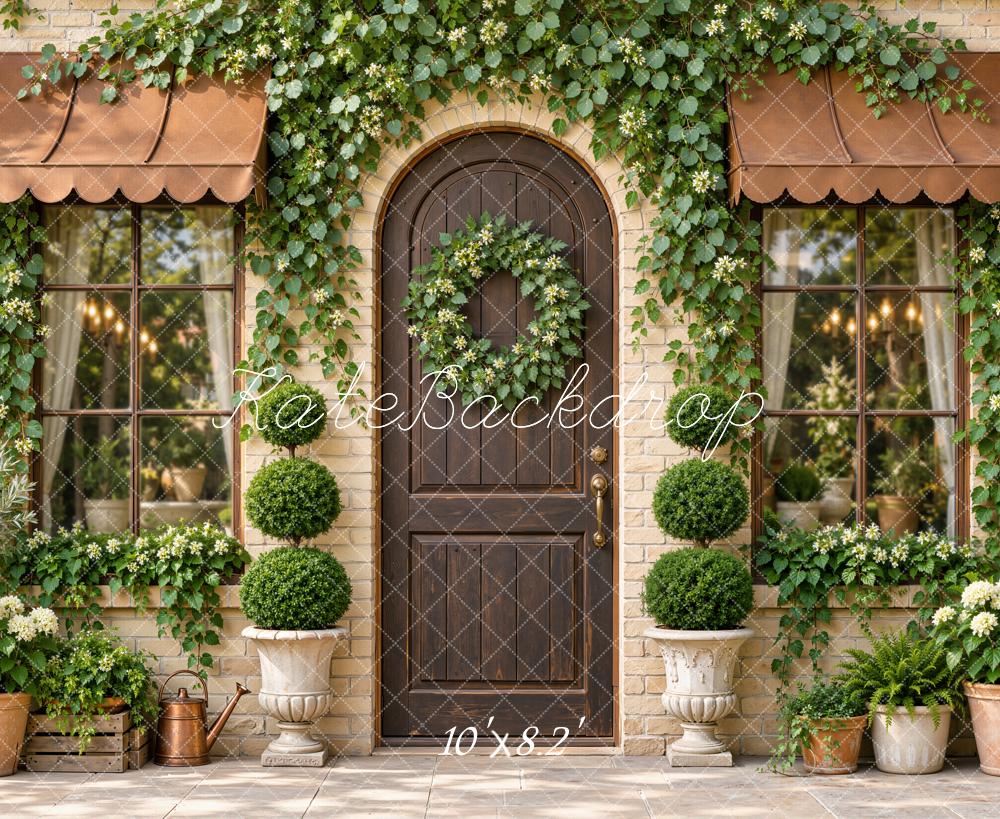 Kate Spring Doorway Ivy Covered Brick Arched Doorway Plants Flowers Printed Backdrop Designed by Emetselch