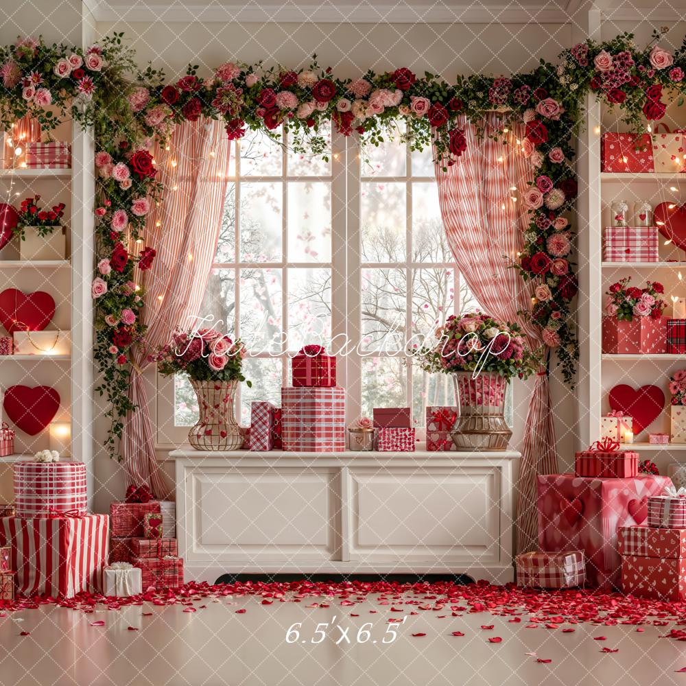 Kate Valentine's Day Heart Shelves Gifts Floral Window Backdrop Designed by Emetselch