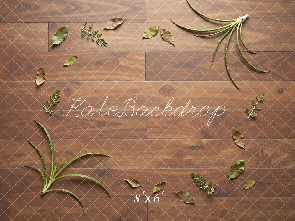 Kate Brown Wood Floor Greenery Floor Printed Backdrop Designed by Mini MakeBelieve