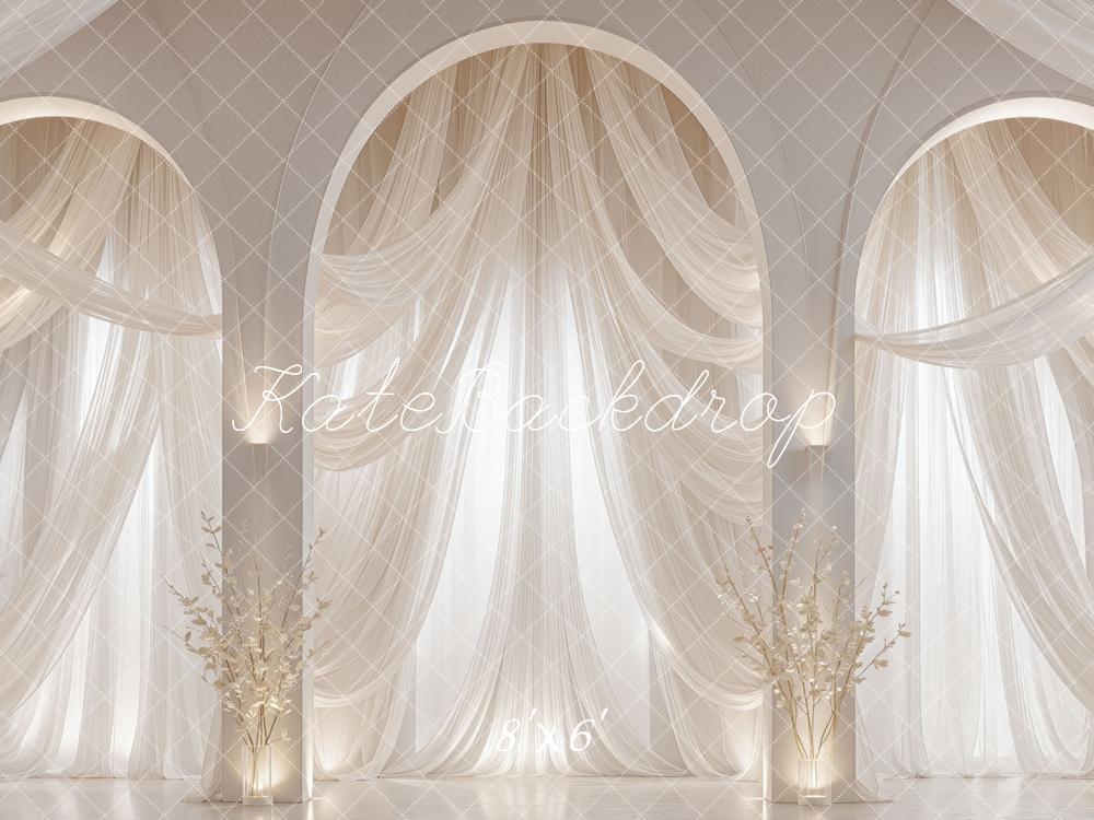 Kate Wedding White Arch Sheer Curtains Floral Printed Backdrop Designed by Mini MakeBelieve