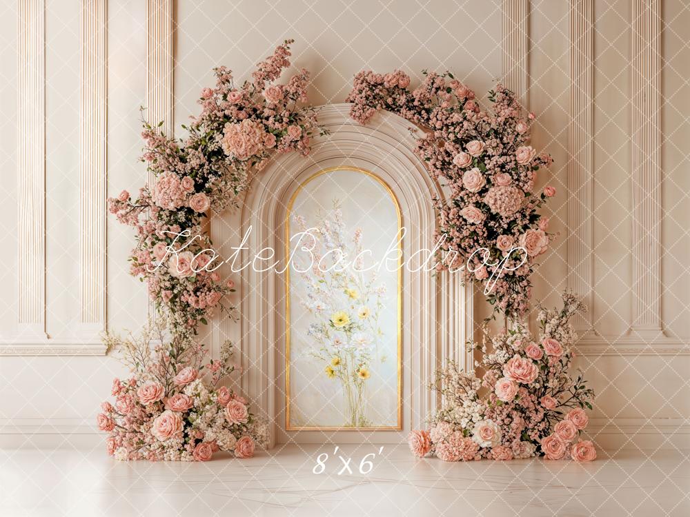 Kate Spring Flower Arch Pink Roses Gold Arch Backdrop Designed by Chain Photography