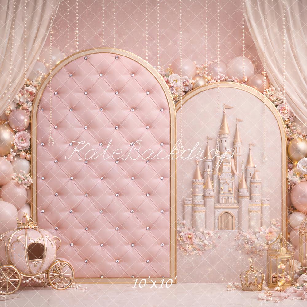 Kate Birthday Fairy Pink Princess Castle Carriage Balloon Printed Backdrop Designed by Ashley Paul