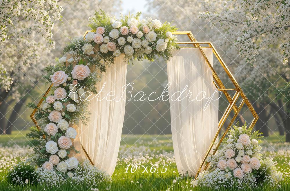 Kate Spring Flower Arch White Roses Geometric Frame Backdrop Designed by Mini MakeBelieve