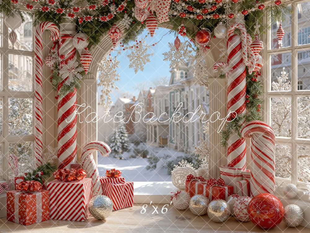 Kerst Snoepstok Boogvenster Foto Achtergrond Designed by Emetselch