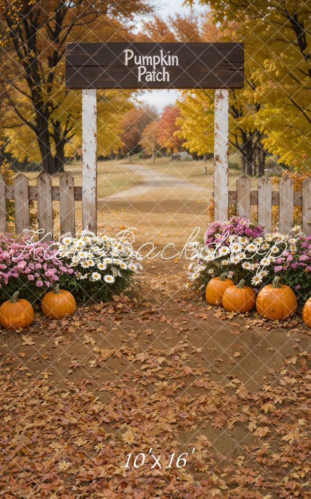 Kate Fall Pumpkin Patch Floral Fence Backdrop Designed by Emetselch