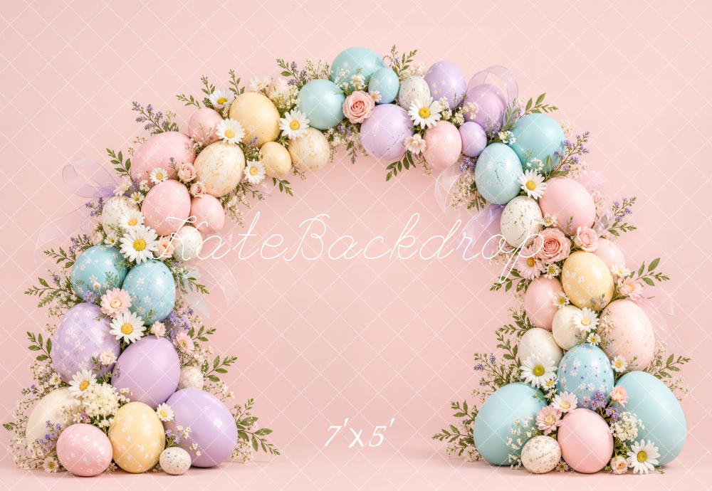 Kate Easter Pastel Egg Flower Arch Pink Printed Backdrop Designed by Emetselch