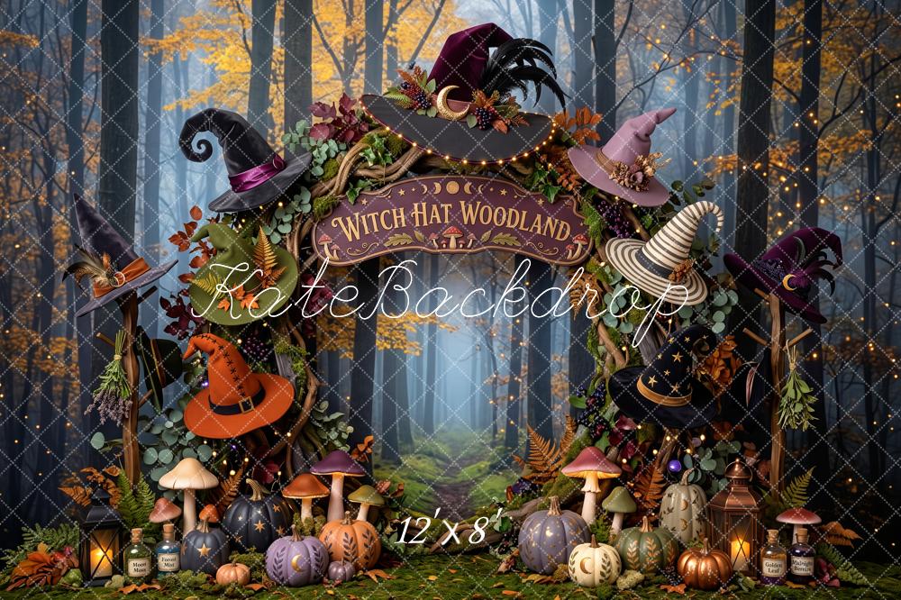 Kate Halloween Fantasy Witch Hat Woodland Arch Pumpkin Forest Printed Backdrop Designed by Patty Roberts