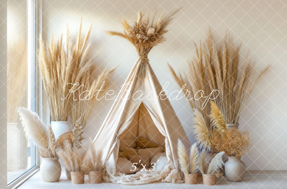 Kate Boho Pampas Grass Teepee Backdrop Designed by Mini MakeBelieve