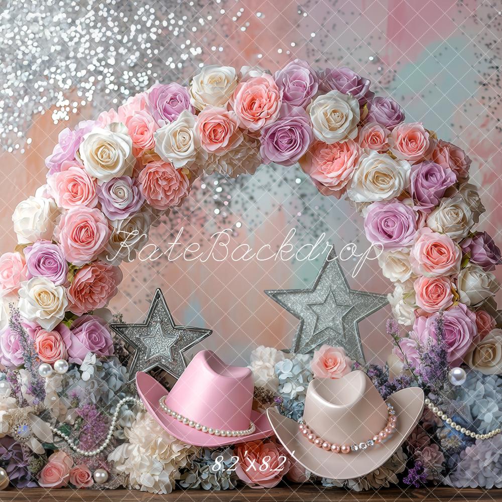 Kate Flower Cowgirl Arch Glitter Stars Pastel Hats Backdrop Designed by Mini MakeBelieve