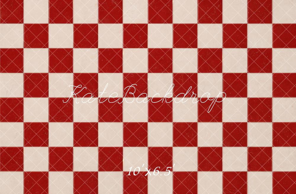 Kate Red White Checkerboard Floor Printed Backdrop Designed by Emetselch