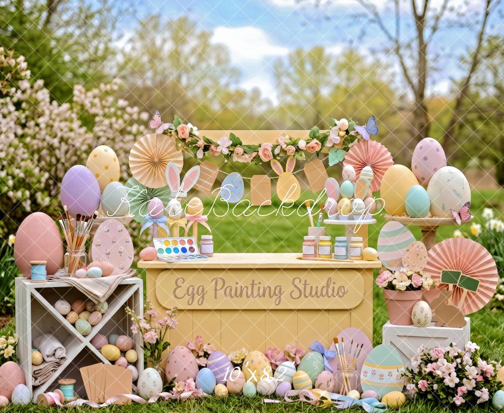Kate Easter Bunny Egg Painting Garden Studio Printed Backdrop Designed by Patty Roberts