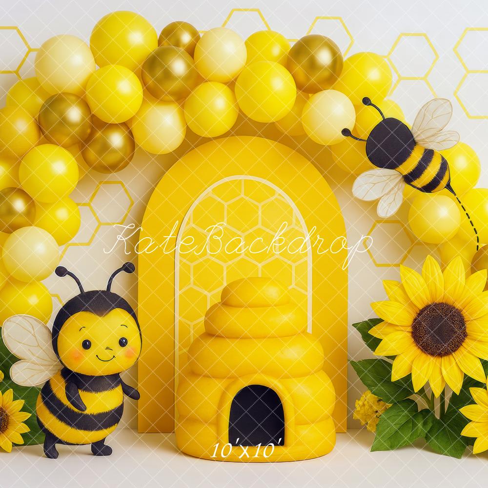 Kate Cake Smash Bumblebee Sunflower Balloon Backdrop Designed by Mini MakeBelieve