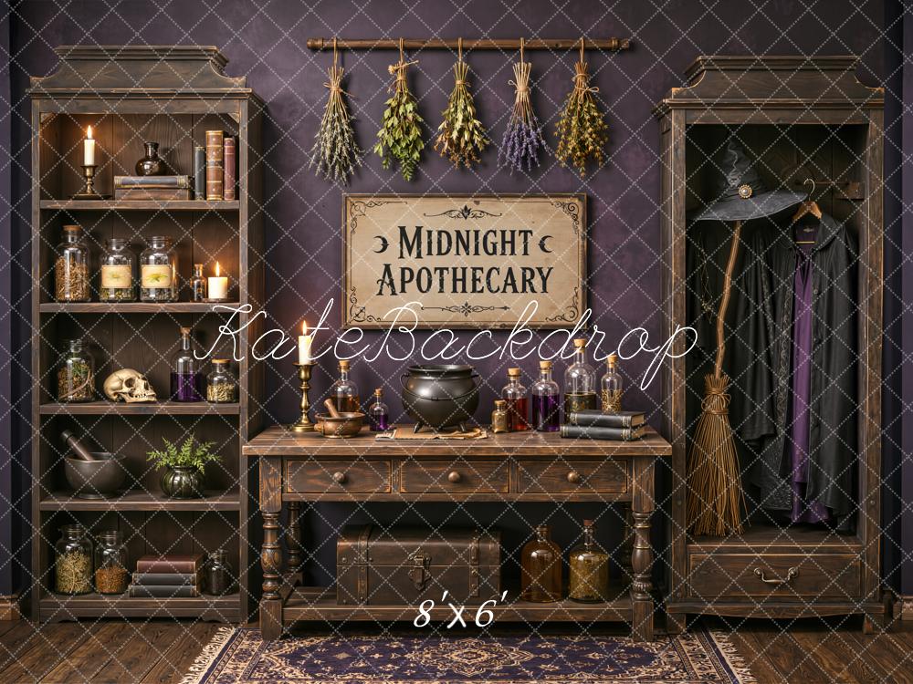 Kate Halloween Gothic Apothecary Cabinet Potion Bottles Printed Backdrop Designed by Emetselch