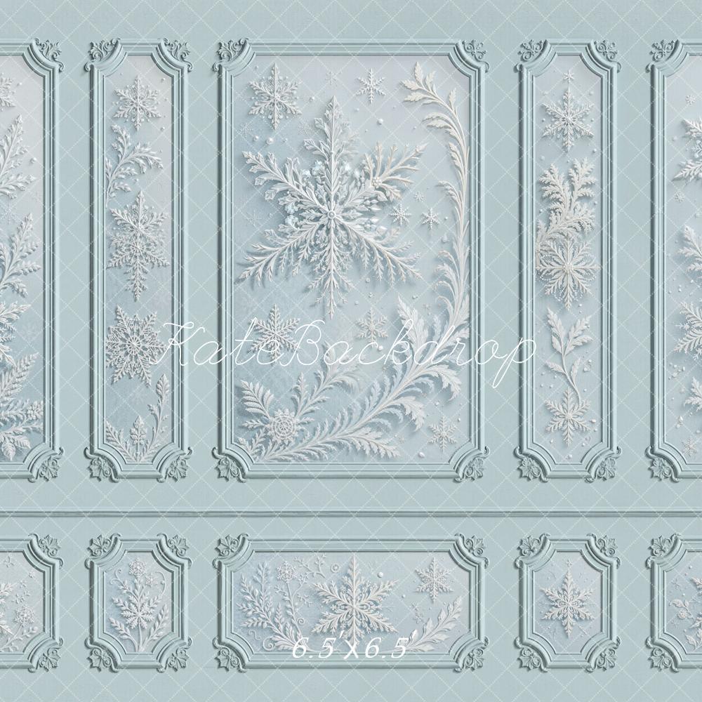Kate Vintage Ornate Snowflake Blue Wall Printed Backdrop Designed by Emetselch