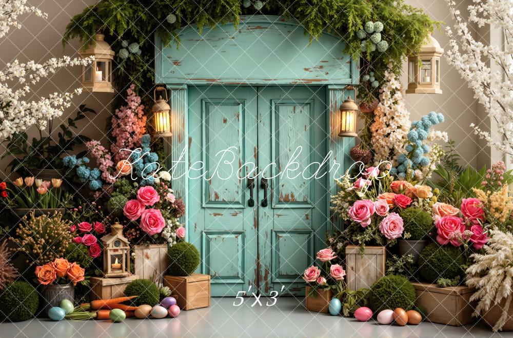 Kate Easter Bunny Flower Arch Vintage Door Pastel Eggs Backdrop Designed by Mini MakeBelieve