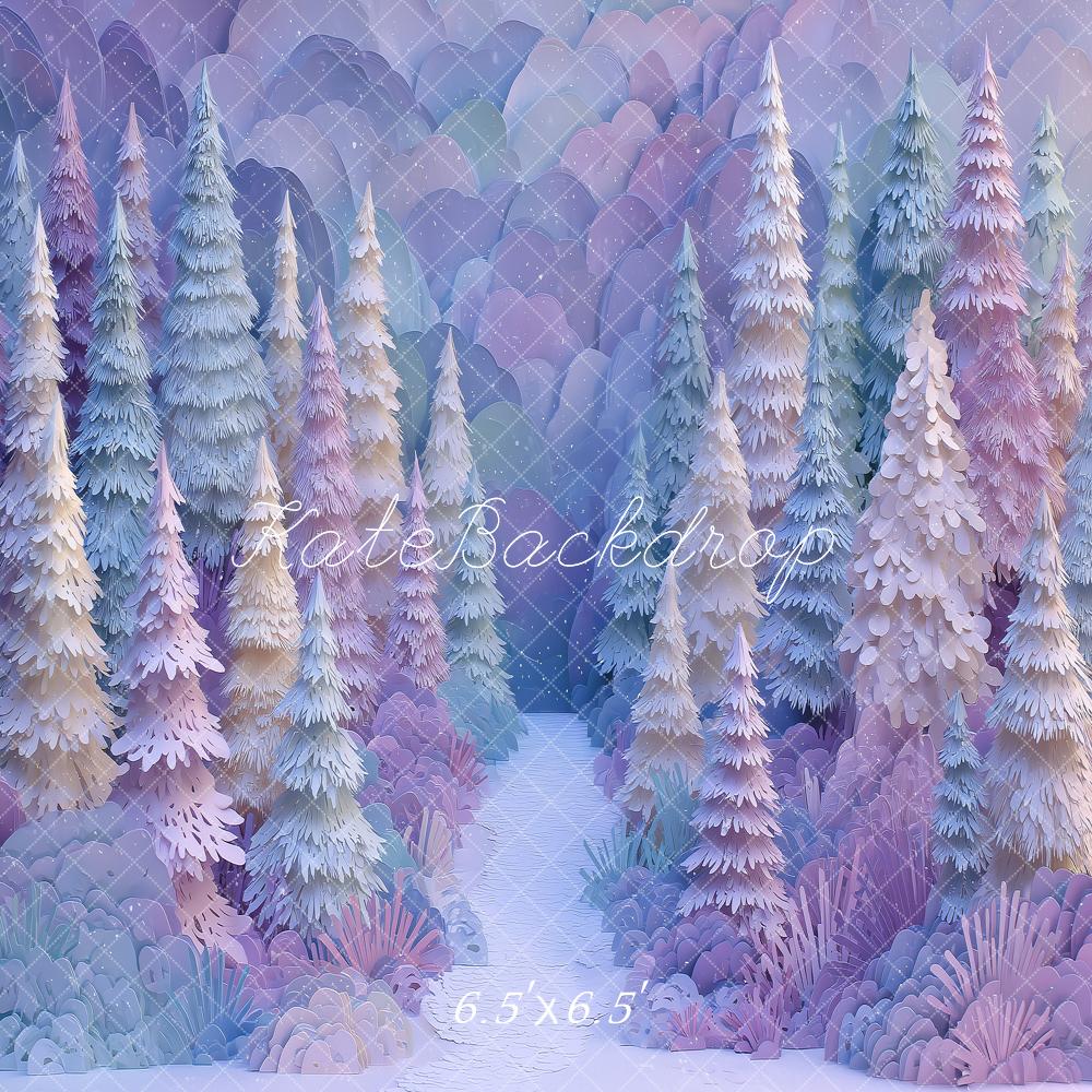 Kate Layered Paper Christmas Trees Purple Pink Printed Backdrop Designed by Angela Miller