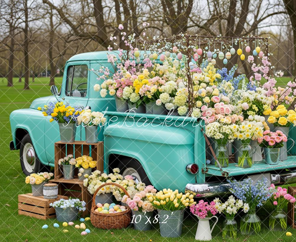 Kate Easter Truck Pastel Flowers Eggs Printed Backdrop Designed by Patty Roberts
