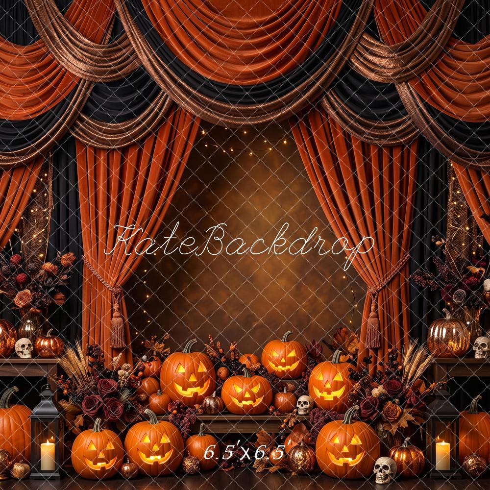 Kate Halloween Drapery Pumpkin Skull Bats Printed Backdrop Designed by Patty Roberts