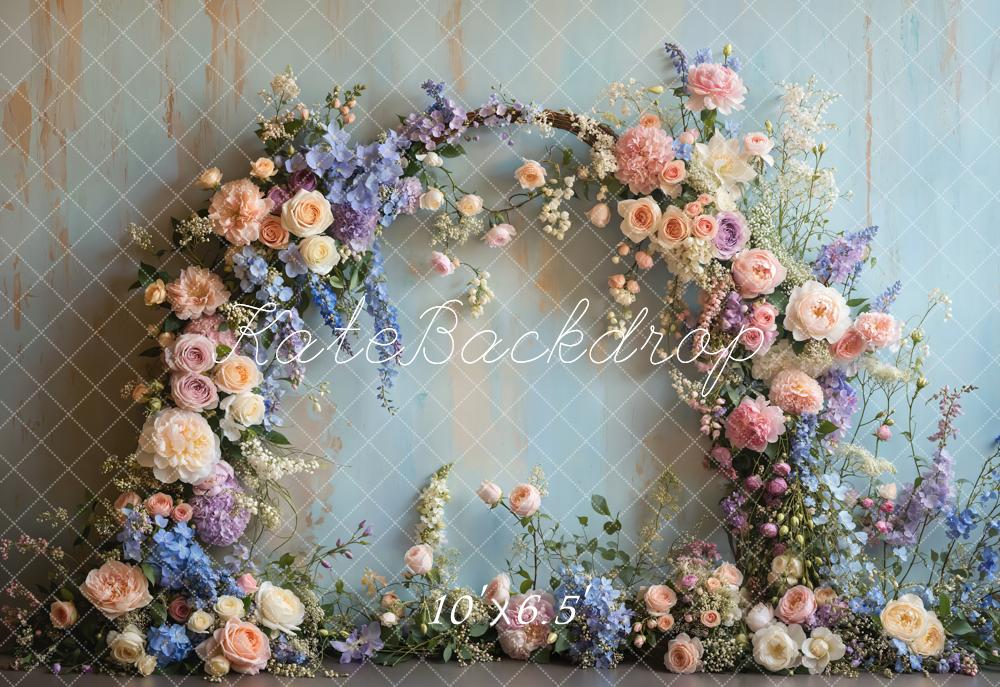 Kate Spring Floral Arch Pastel Printed Backdrop Designed by Emetselch
