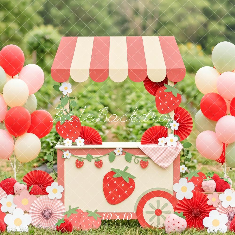 Kate Cake Smash Strawberry Sweet Cart Balloons Flowers Printed Backdrop Designed by Patty Roberts