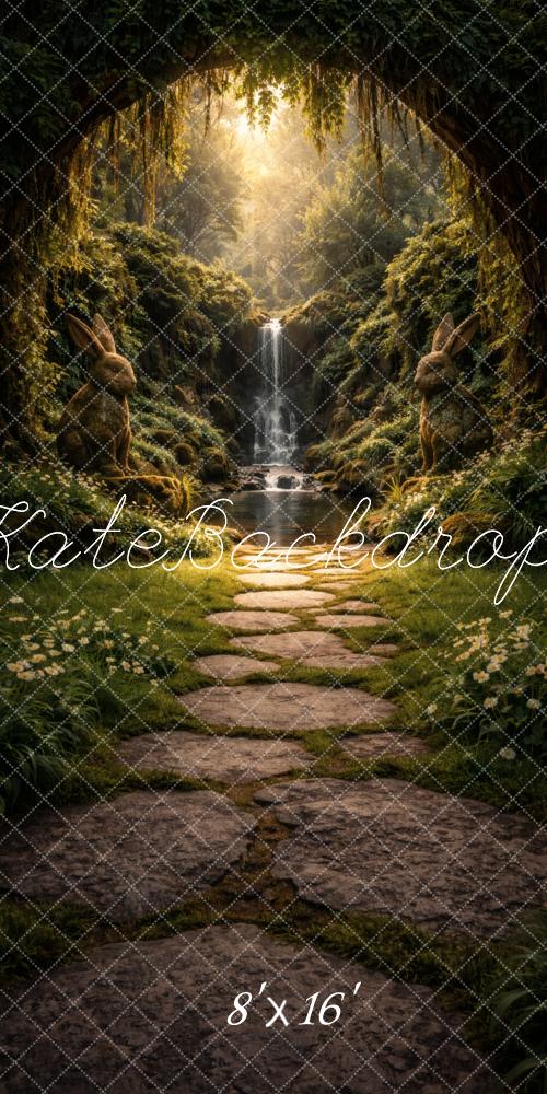 Kate Sweep Fairy Fantasy Forest Waterfall Stone Path Rabbit Printed Backdrop Designed by Vertigo Productions