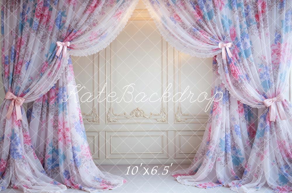 Kate Floral Sheer Curtains Elegant Wall Printed Backdrop Designed by Mini MakeBelieve