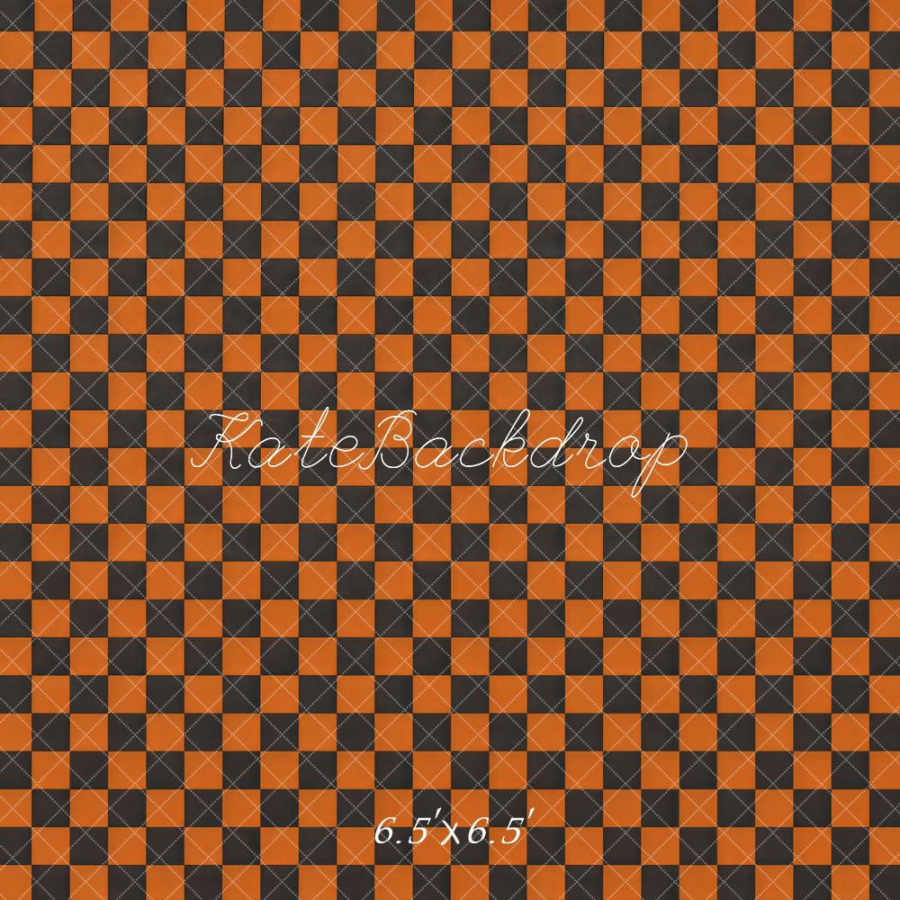 Kate Orange Black Checkerboard Pattern Floor Printed Backdrop Designed by Mini MakeBelieve
