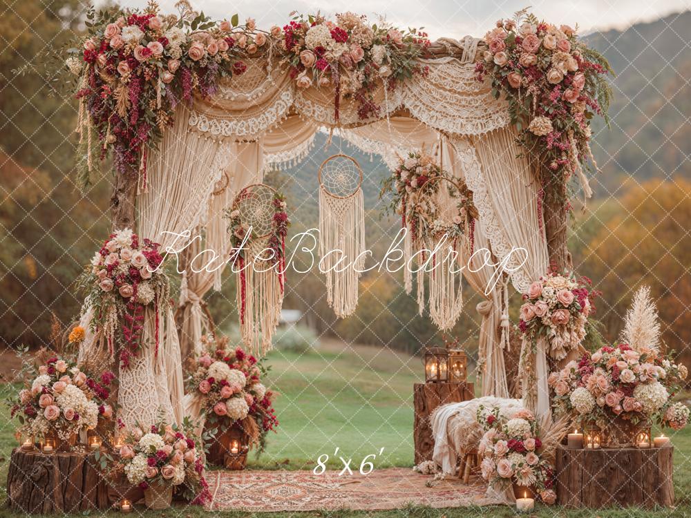 Kate Mother's Day Boho Flower Arch Macrame Lanterns Dreamcatcher Printed Backdrop Designed by Emetselch