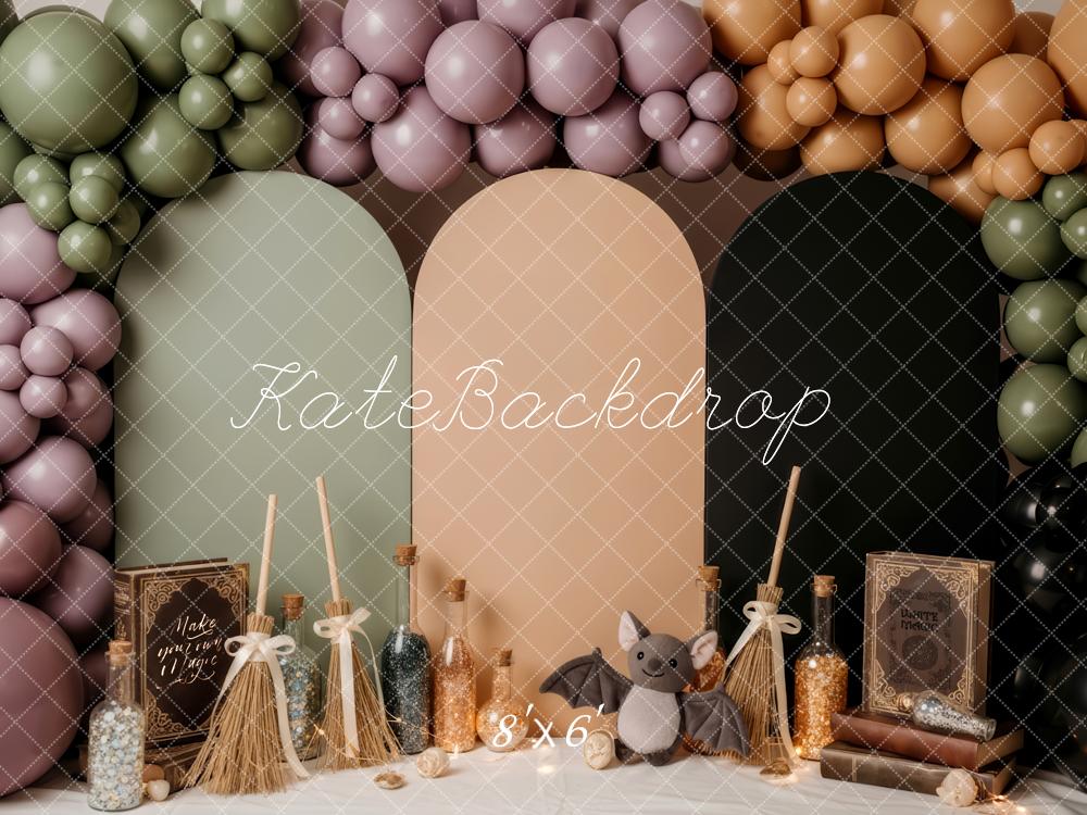 Kate Halloween Cake Smash Balloon Arch Witch Broom Bat Backdrop Designed by Patty Roberts