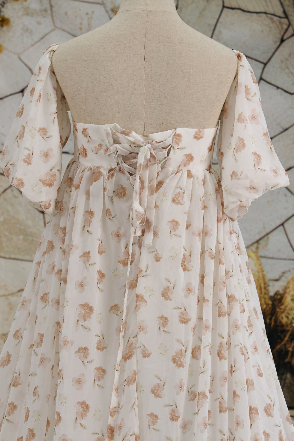 Chiffon Bloem Geprinte Witte Zwangerschaps Fotoshoot Jurk Designed by