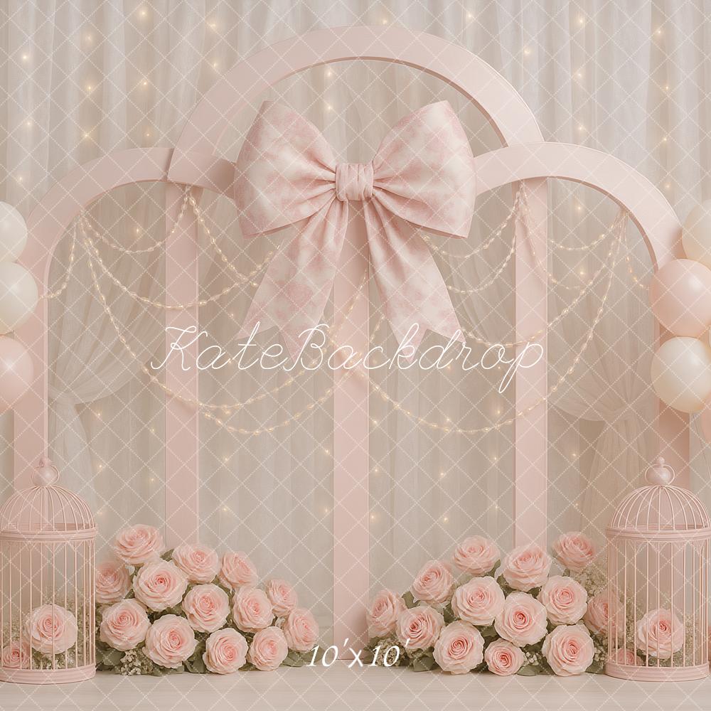 Kate Birthday Pink Floral Arch Bow Backdrop Designed by Ashley Paul