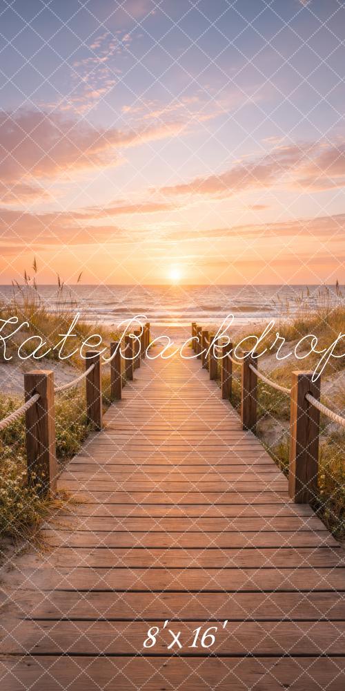 Kate Sweep Summer Beach Boardwalk Ocean Sunset Printed Backdrop Designed by Happy Squirrel Design