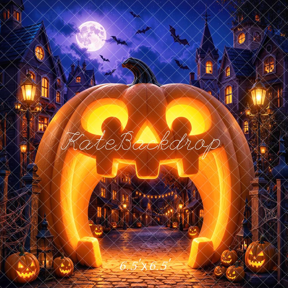 Kate Halloween Trunk or Treat Pumpkin Arch Haunted Village Cobblestone Printed Backdrop Designed by Mini MakeBelieve