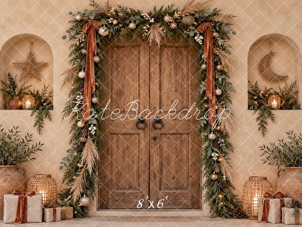 Kate Christmas Boho Rustic Door Garland Gifts Neutral Printed Backdrop Designed by Vertigo Productions