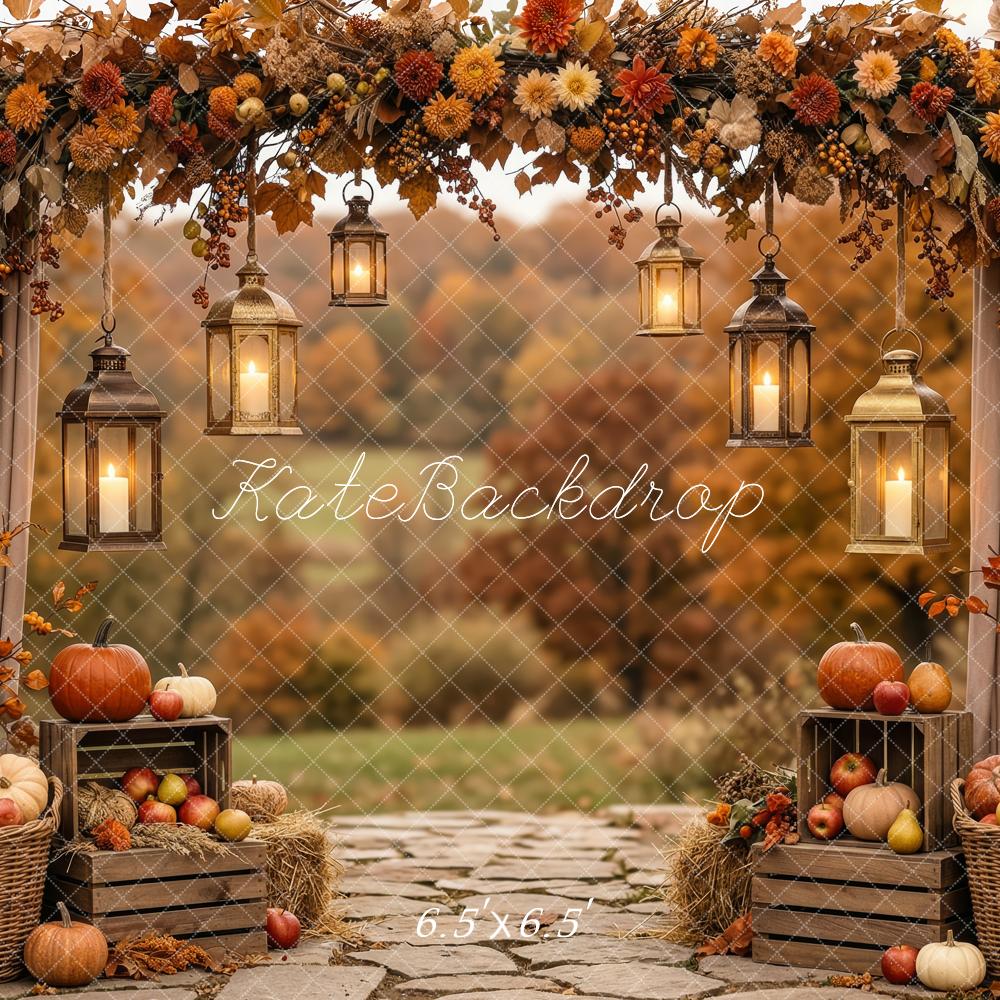 Kate Fall Flower Arch Pumpkins Lanterns Printed Backdrop Designed by Patty Roberts