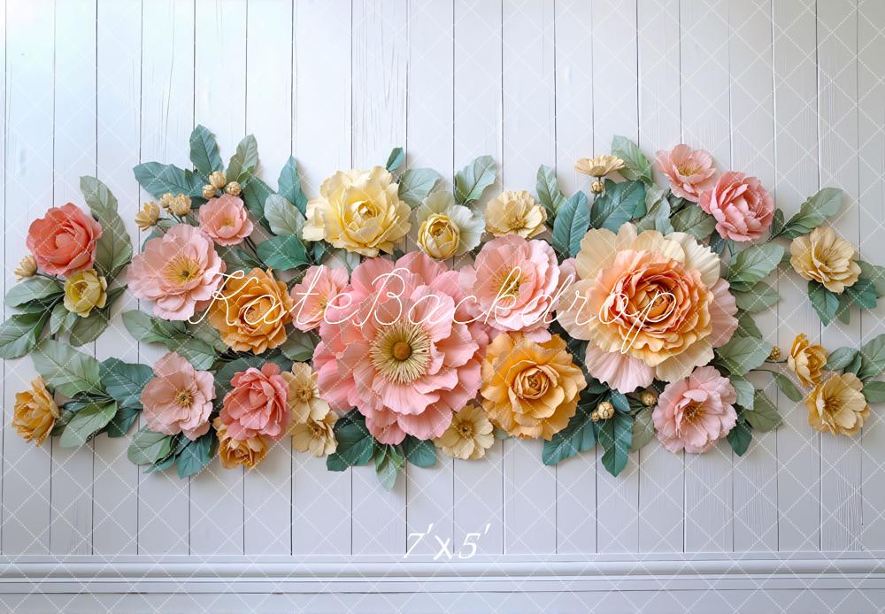 Kate Elegant Flower White Wood Wall Backdrop Designed by Mini MakeBelieve