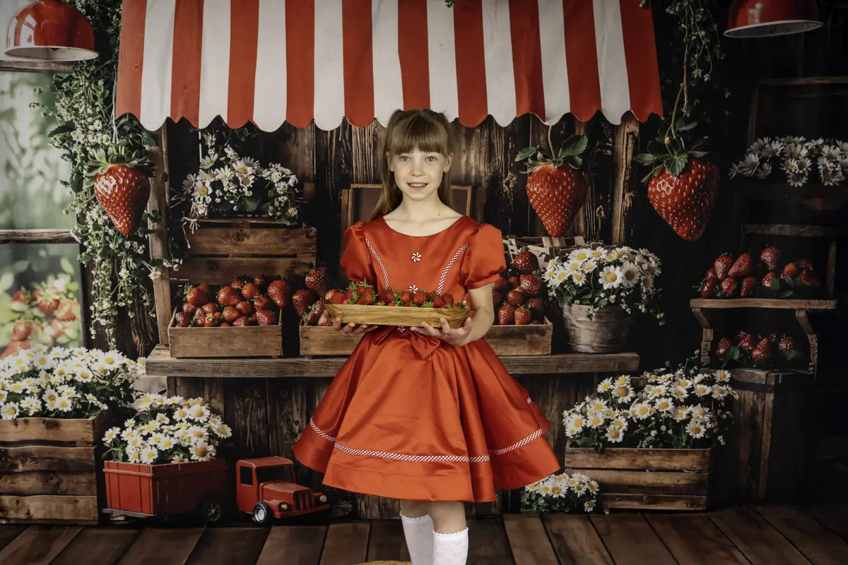 Kate Spring Strawberry Market Floral Wood Backdrop Designed by Emetselch