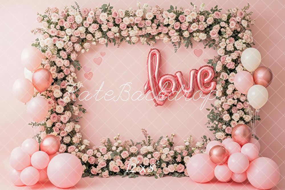 Kate Valentines Day Flower Arch Pink Balloons Love Backdrop Designed by Patty Roberts