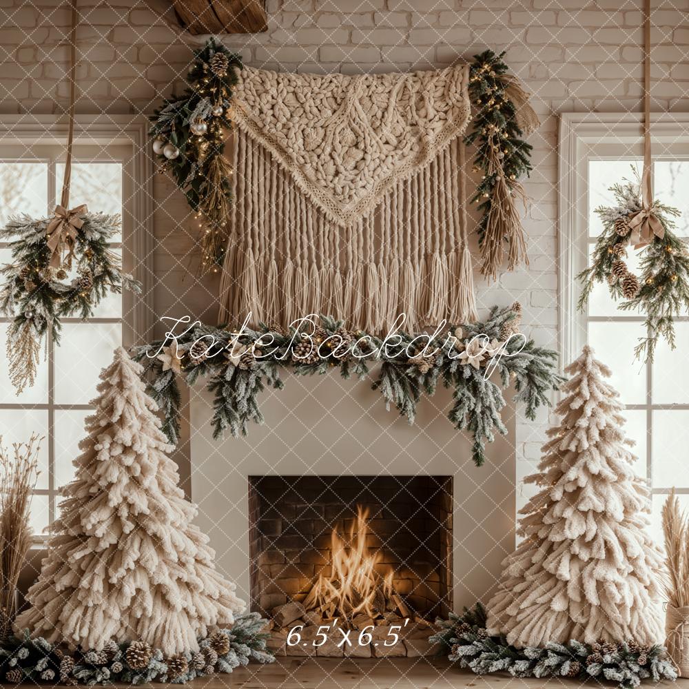 KBPA 2025 Kate Christmas Tree Boho Fireplace White Backdrop Designed by Emetselch
