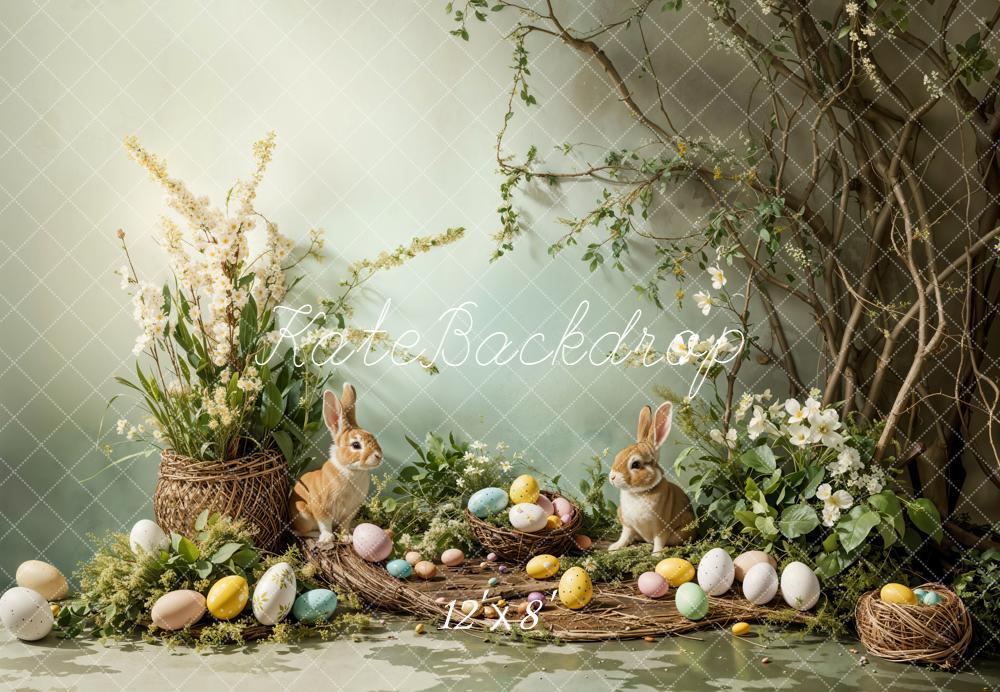 Kate Easter Bunny Pastel Eggs Floral Nest Printed Backdrop Designed by Emetselch