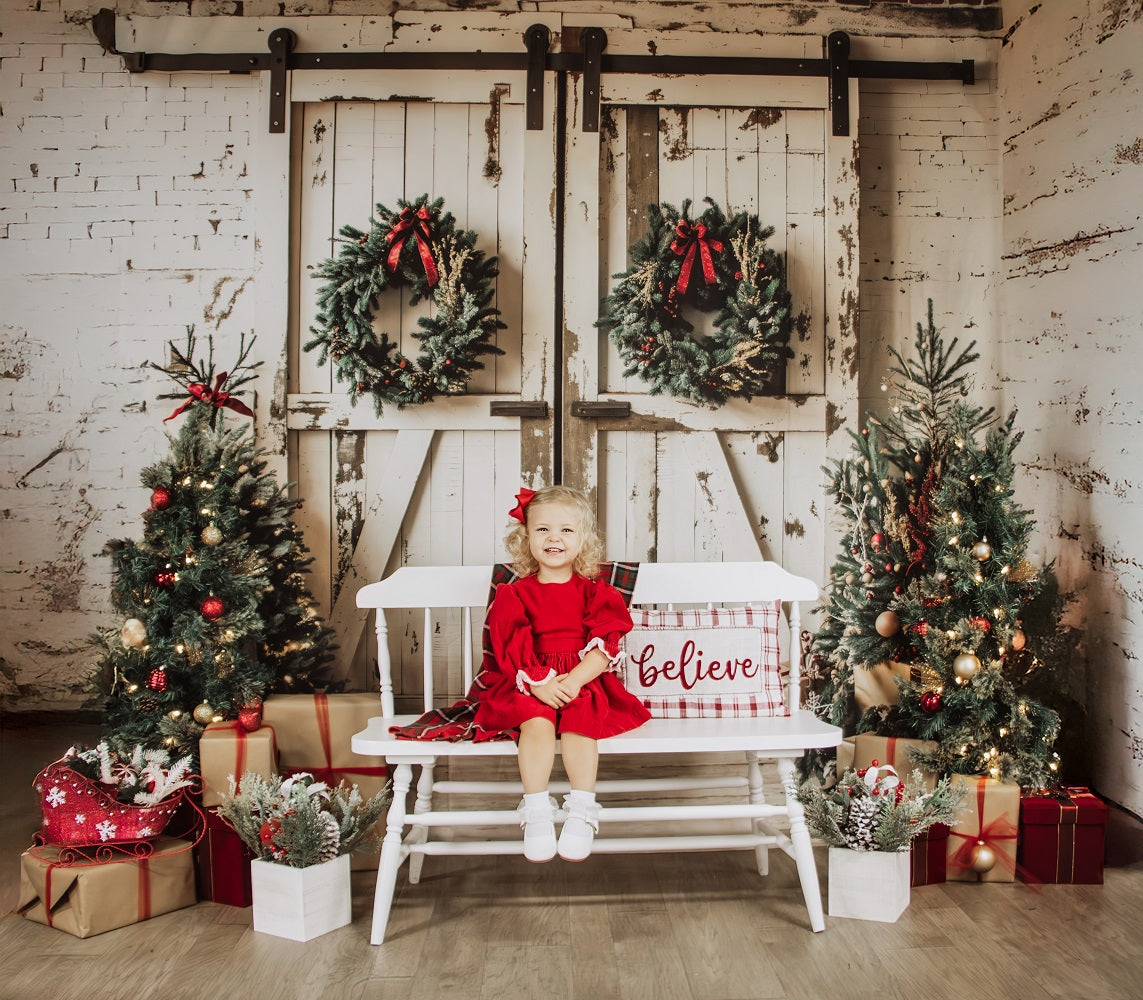 Kate Christmas Tree White Shabby Barn Door Backdrop Designed by Emetselch