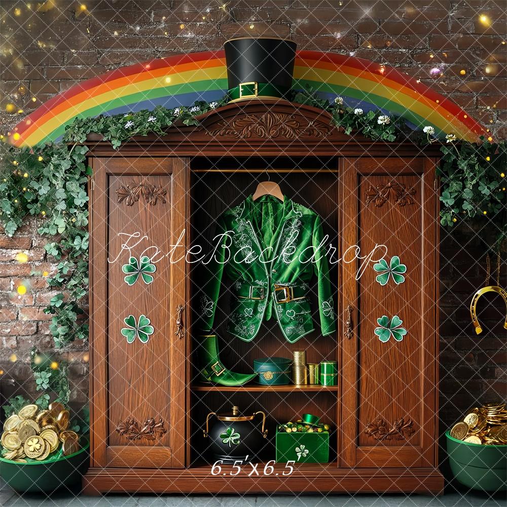 Kate Shamrock Leprechaun Rainbow Closet Printed Backdrop Designed by Mini MakeBelieve