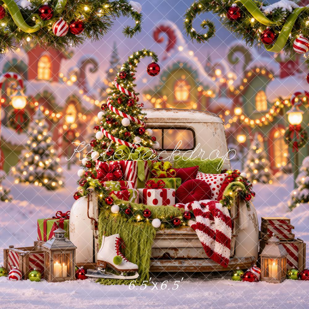 Kate Christmas Fantasy Truck Whoville Tree Gifts Ice Skates Printed Backdrop Designed by Emetselch