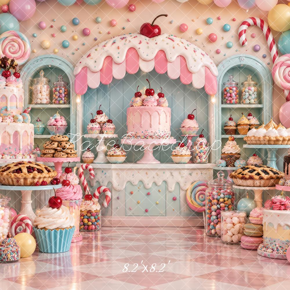 Kate Cake Smash Pink Candy Dessert Bakery Printed Backdrop Designed by Laura Bybee