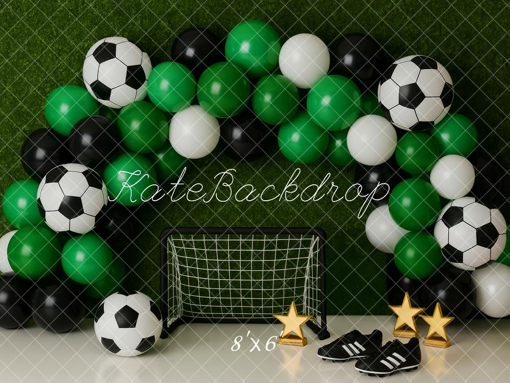 Kate Cake Smash Soccer Balloon Arch Green Backdrop Designed by Patty Roberts